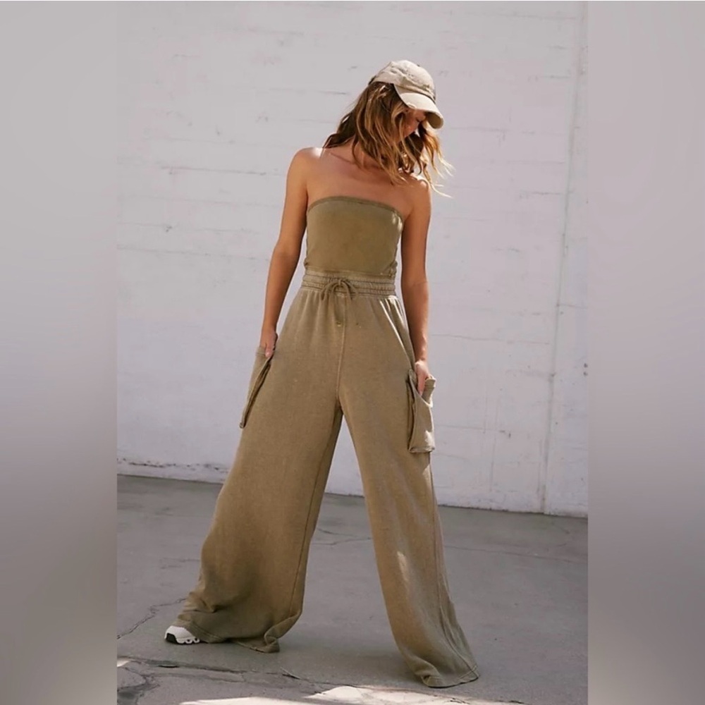 FP Movement by Free People Olive Strapless Wide-Leg Jumpsuit